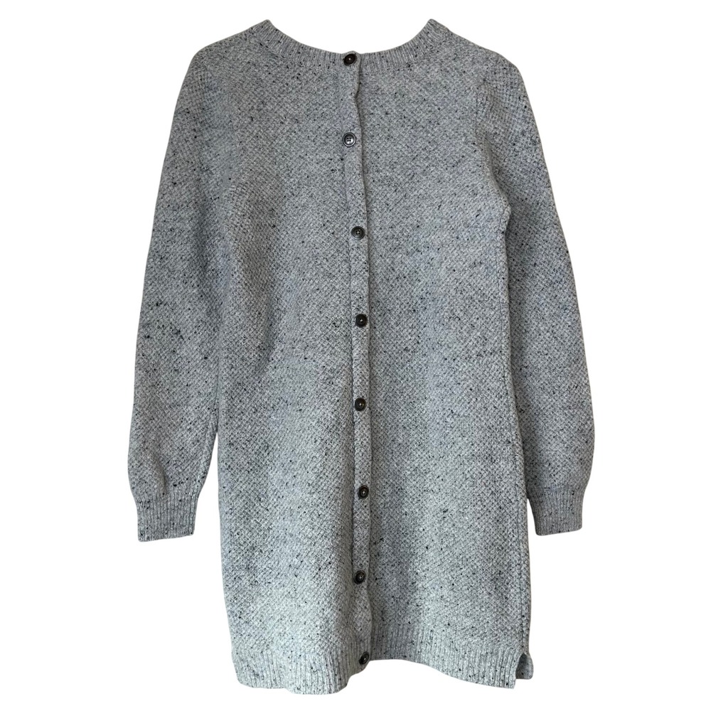 Madewell Gray Knit Merino Wool Button Back Sweater Dress Academia Preppy Cozy M